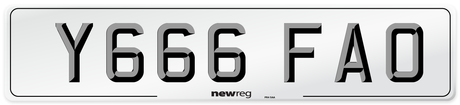 Y666 FAO Number Plate from New Reg